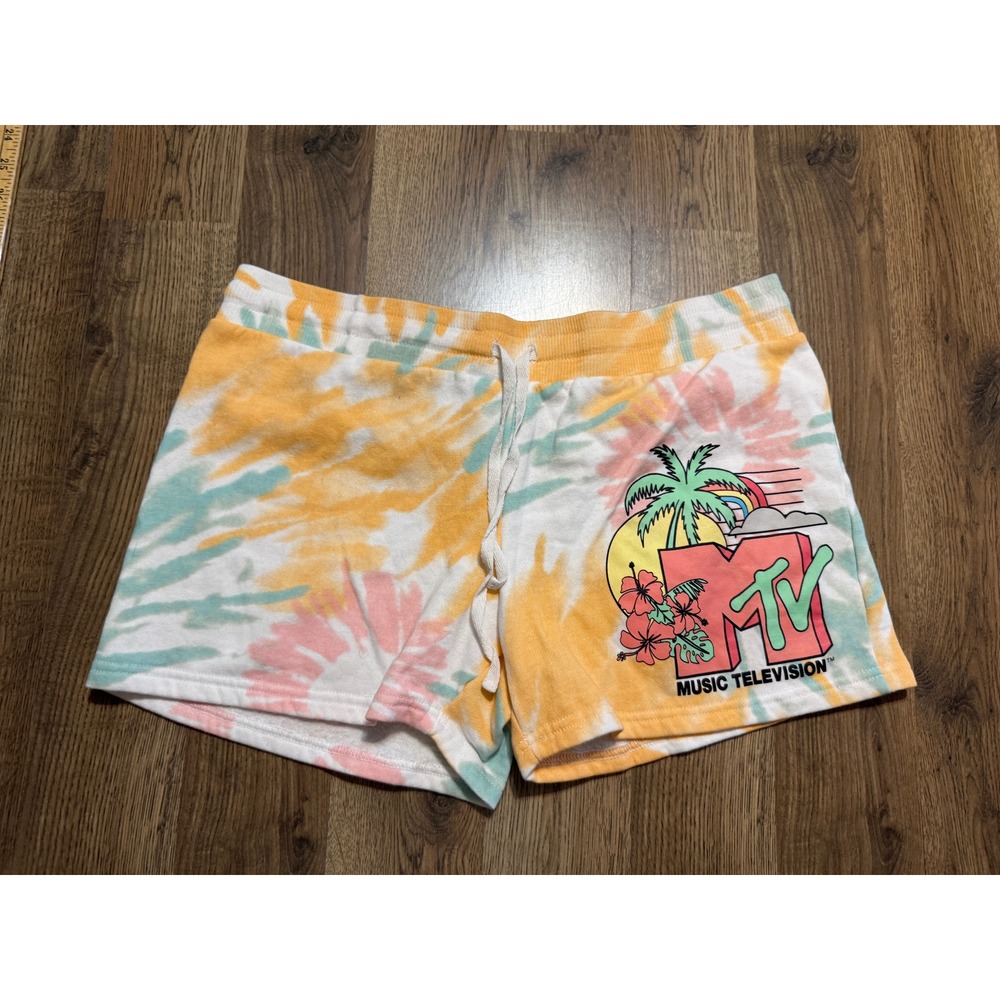 MTV Shorts Women Size XL Multi Color Tie Dye Graphic Lounge Music Television